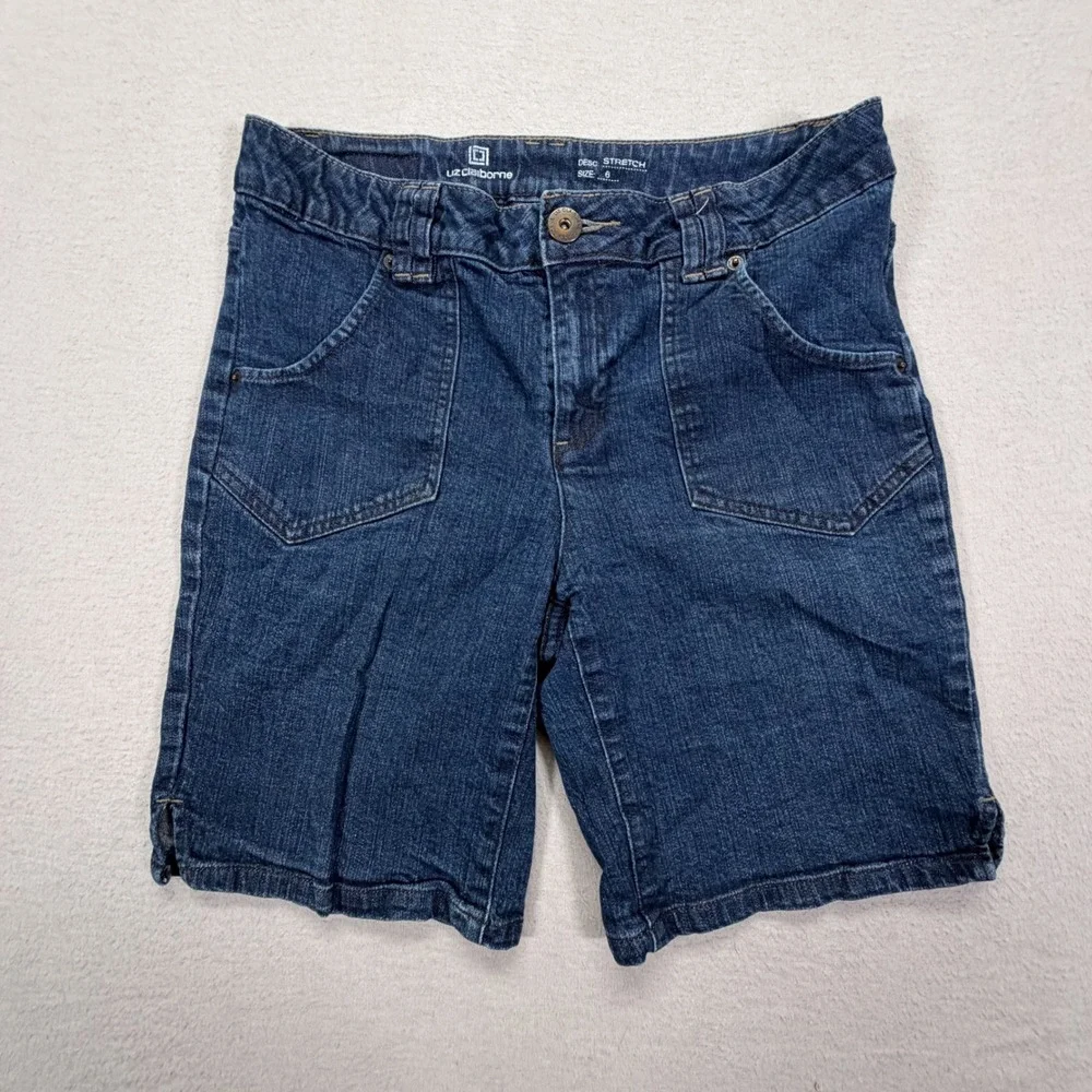 Liz‎ Claiborne Denim Shorts Womens 6 Good Dark Wash Stretch Patch Pockets Casual